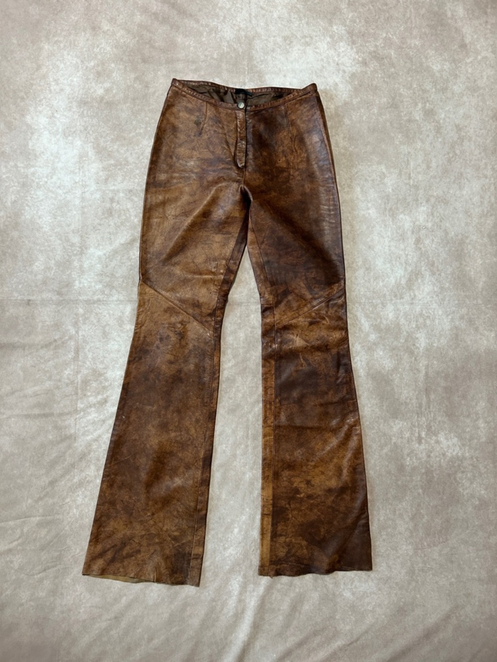VTG Roccobarocco Jeans Italy Brown Leather Pants Flares Mid Rise IT 42 US 8